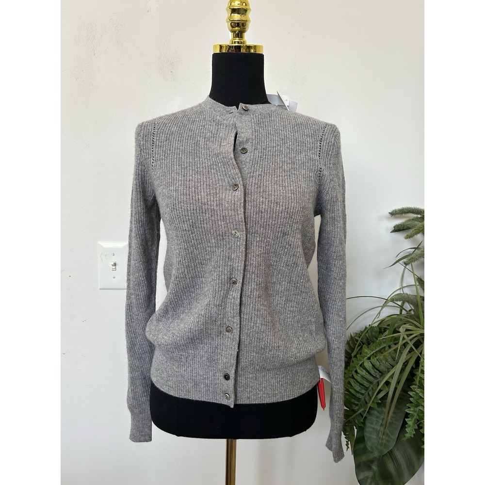 NWT Vince Wool Cashmere Ribbed Cardigan Sweater Gray XS Cozy Quiet Luxury Old